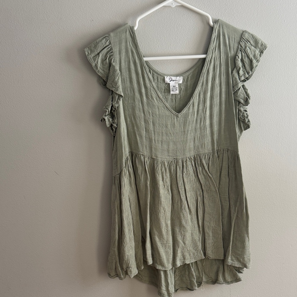 Japna Sage Green Ruffle Sleeve Blouse